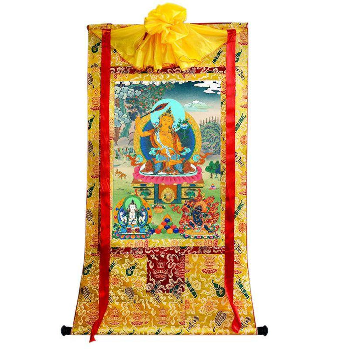 Manjushri Chenrezig Vajrapani - Tibetan thangka painting, close-up detail