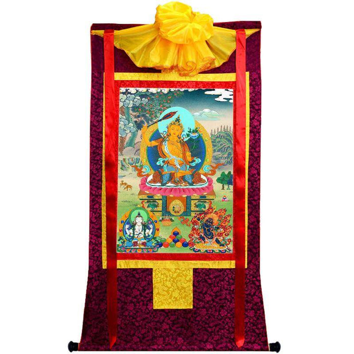 Manjushri Chenrezig Vajrapani - Tibetan thangka painting, view 5