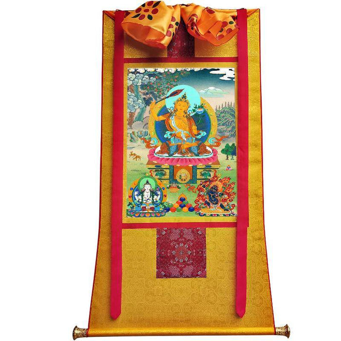 Manjushri Chenrezig Vajrapani - Tibetan thangka painting, view 6