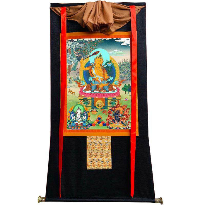 Manjushri Chenrezig Vajrapani - Tibetan thangka painting, view 8