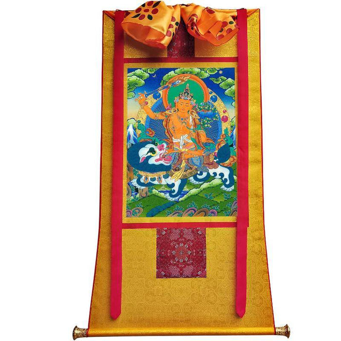 Manjushri on a Lion - Tibetan thangka painting, view 6