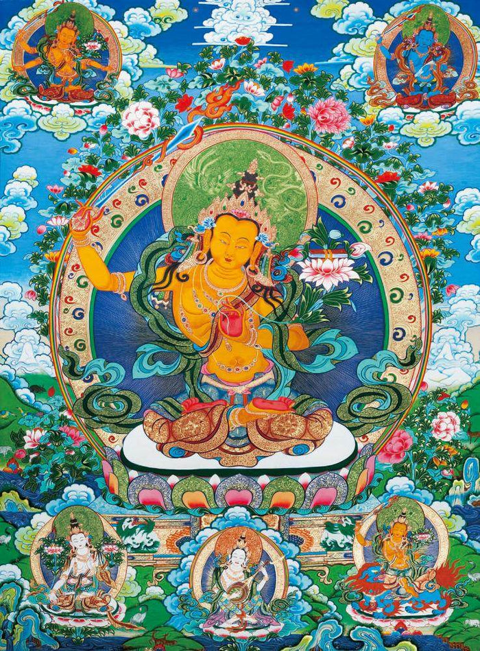 Manjushri - Tibetan thangka painting, front view