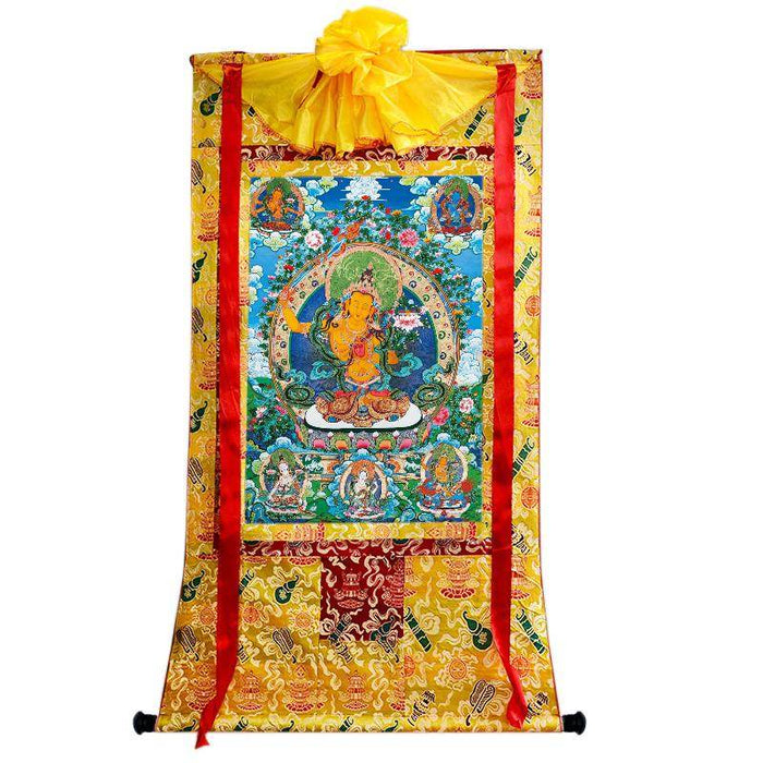 Manjushri - Tibetan thangka painting, close-up detail