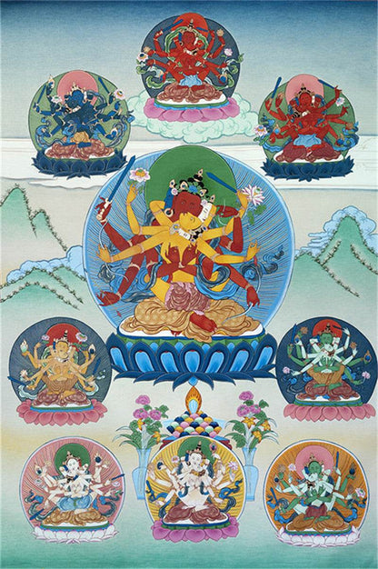 Manjusri Image - Tibetan thangka painting, front view