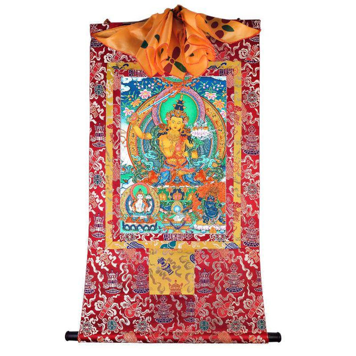 Manjusri Thangka - Tibetan thangka painting, detailed view