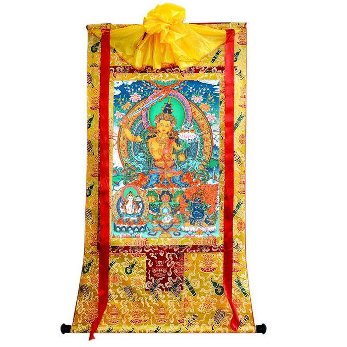 Manjusri Thangka - Tibetan thangka painting, close-up detail