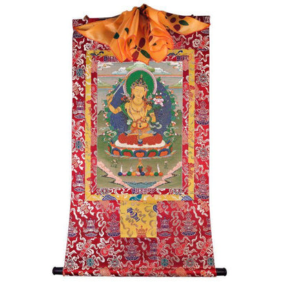 Manjusri - Tibetan thangka painting, detailed view