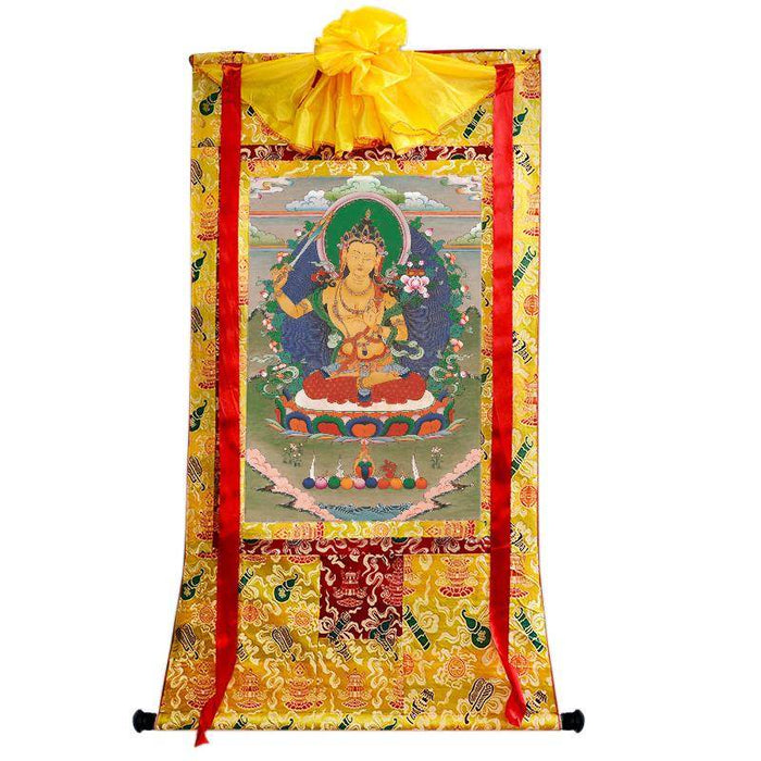 Manjusri - Tibetan thangka painting, close-up detail