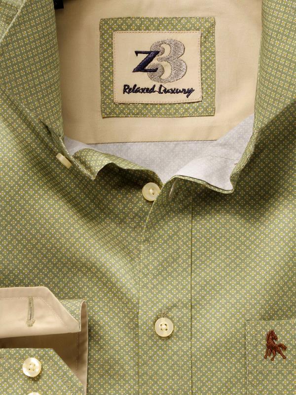Murray Olive Printed Full sleeve single cuff   Cotton Shirt