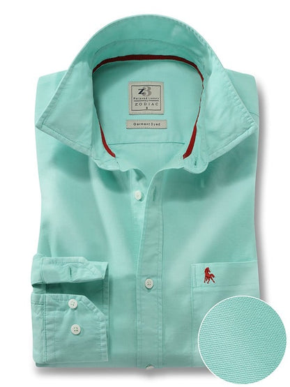 Murren Oxford Garment Dyed Sea Green Solid Full Sleeve Tailored Fit Casual Cotton Shirt