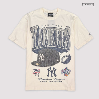 NEW YORK YANKEES 1998 WORLD SERIES AMERICAN LEAGUE EAST DIVISION CREAM NEW ERA T-SHIRT