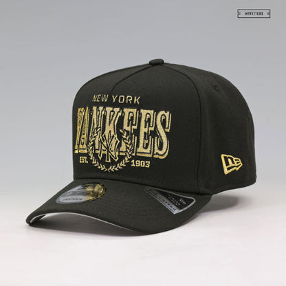 NEW YORK YANKEES THE LAUREL JET BLACK GOLDEN METALLIC 9FIFTY A-FRAME NEW ERA SNAPBACK HAT