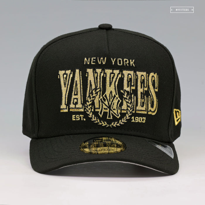 NEW YORK YANKEES THE LAUREL JET BLACK GOLDEN METALLIC 9FIFTY A-FRAME NEW ERA SNAPBACK HAT