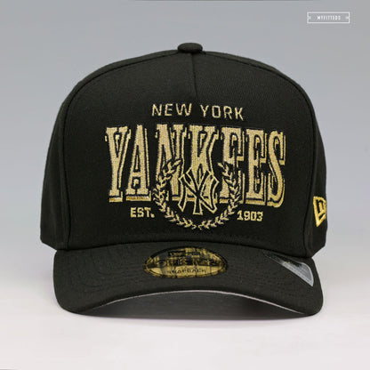 NEW YORK YANKEES THE LAUREL JET BLACK GOLDEN METALLIC 9FIFTY A-FRAME NEW ERA SNAPBACK HAT