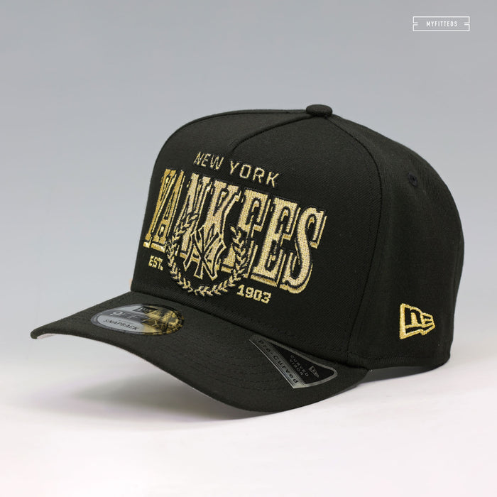 NEW YORK YANKEES THE LAUREL JET BLACK GOLDEN METALLIC 9FIFTY A-FRAME NEW ERA SNAPBACK HAT
