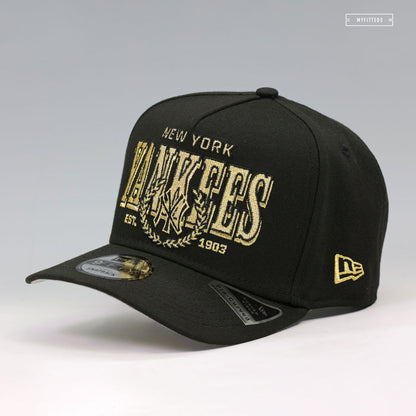 NEW YORK YANKEES THE LAUREL JET BLACK GOLDEN METALLIC 9FIFTY A-FRAME NEW ERA SNAPBACK HAT