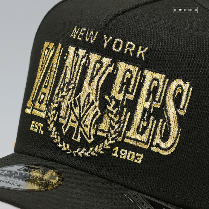 NEW YORK YANKEES THE LAUREL JET BLACK GOLDEN METALLIC 9FIFTY A-FRAME NEW ERA SNAPBACK HAT