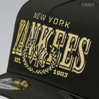NEW YORK YANKEES THE LAUREL JET BLACK GOLDEN METALLIC 9FIFTY A-FRAME NEW ERA SNAPBACK HAT