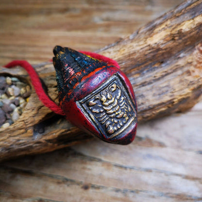 Niang La Tsa Tsa Statue Amulet,Stupa,Pagoda,2.52" - Tibetan Buddhist amulet, front view