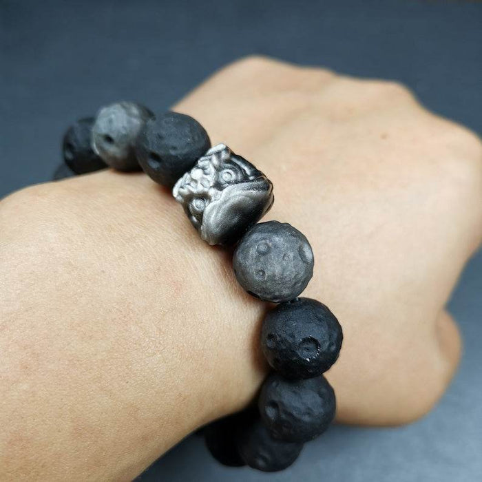 Obsidian Wrist Mala, Prayer Beads Bracelet - Tibetan Buddhist mala beads, front view