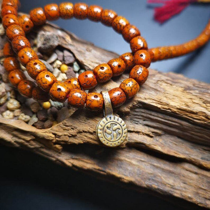 Old Buddhist Mala Counter Clip - Tibetan Buddhist mala beads, front view