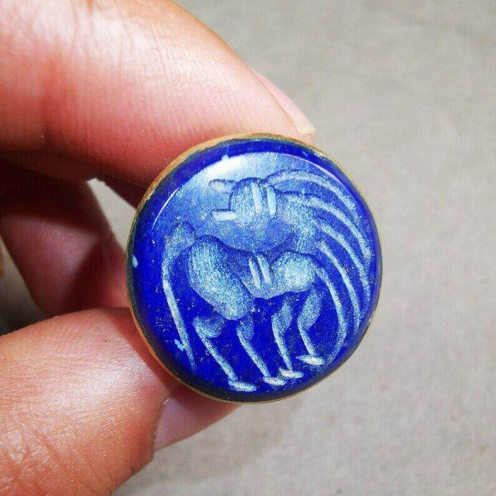 Old West Asian Ring,Made of Lapis Lazuli + Copper,From Pakistan - Tibetan Buddhist art, detailed view