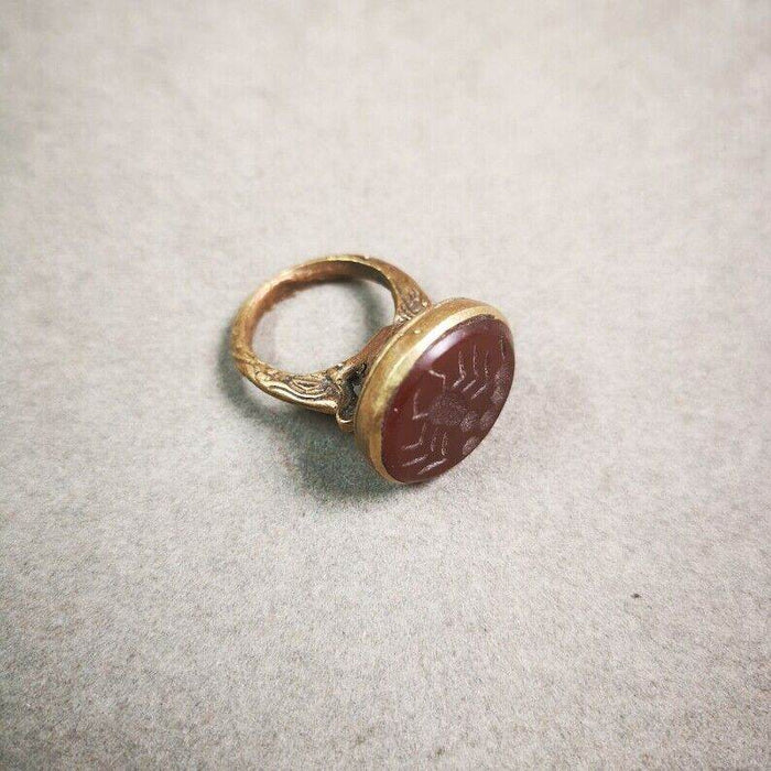 Old West Asian Ring,Made of Ruby and Copper,From Pakistan - Tibetan Buddhist art, detailed view