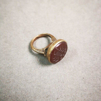 Old West Asian Ring,Made of Ruby and Copper,From Pakistan - Tibetan Buddhist art, detailed view
