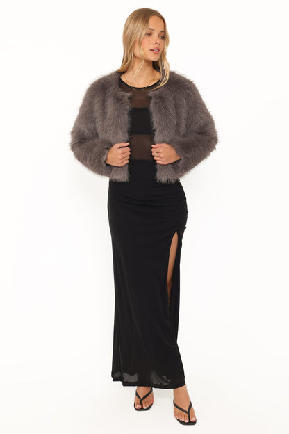 Connie Faux Fur Cropped Jacket - Gunmetal Grey