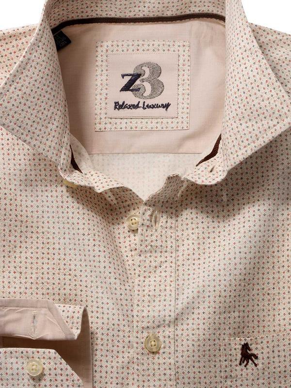 Ozil Cream Printed Full sleeve single cuff   Cotton Shirt