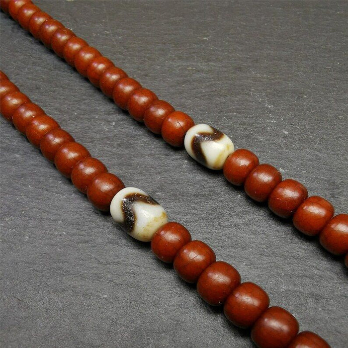 Pair of Tibetan Tiger Tooth Dzi Spacer Marker Beads for Mala,Necklace,0.42" - Tibetan Buddhist mala beads, view 5