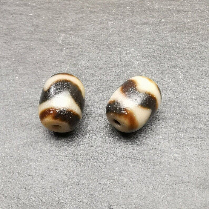 Pair of Tibetan Tiger Tooth Dzi Spacer Marker Beads for Mala,Necklace,0.42" - Tibetan Buddhist mala beads, view 7