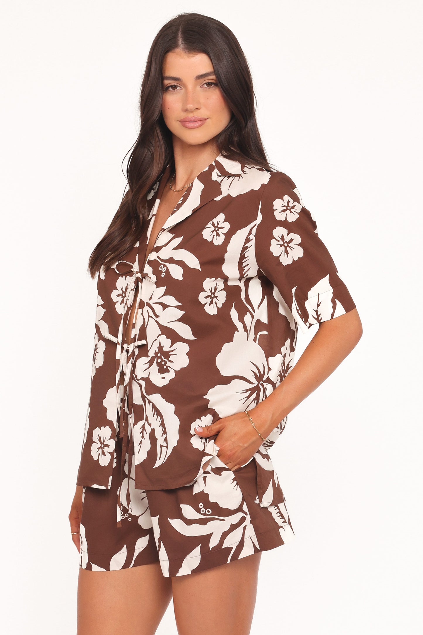 Aaliyah Cotton Shorts - Brown Hibiscus