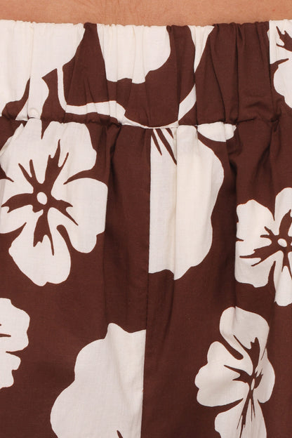 Aaliyah Cotton Shorts - Brown Hibiscus