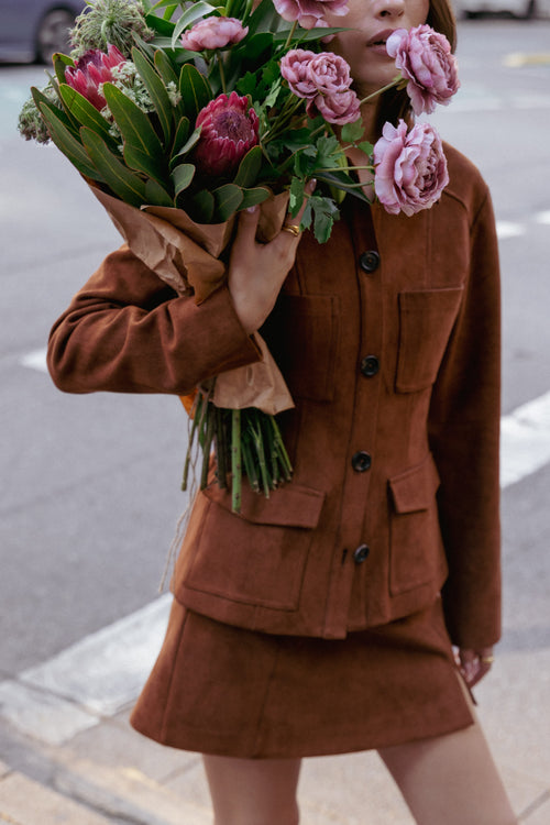 Arnie Faux Suede Mini Skirt - Copper Tan