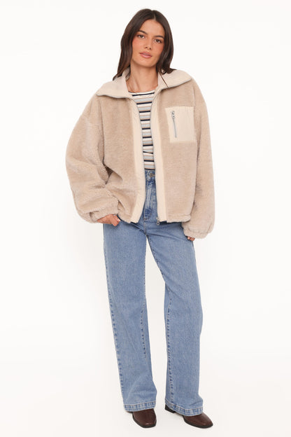Branda Sherpa Zip Up Jacket - Beige