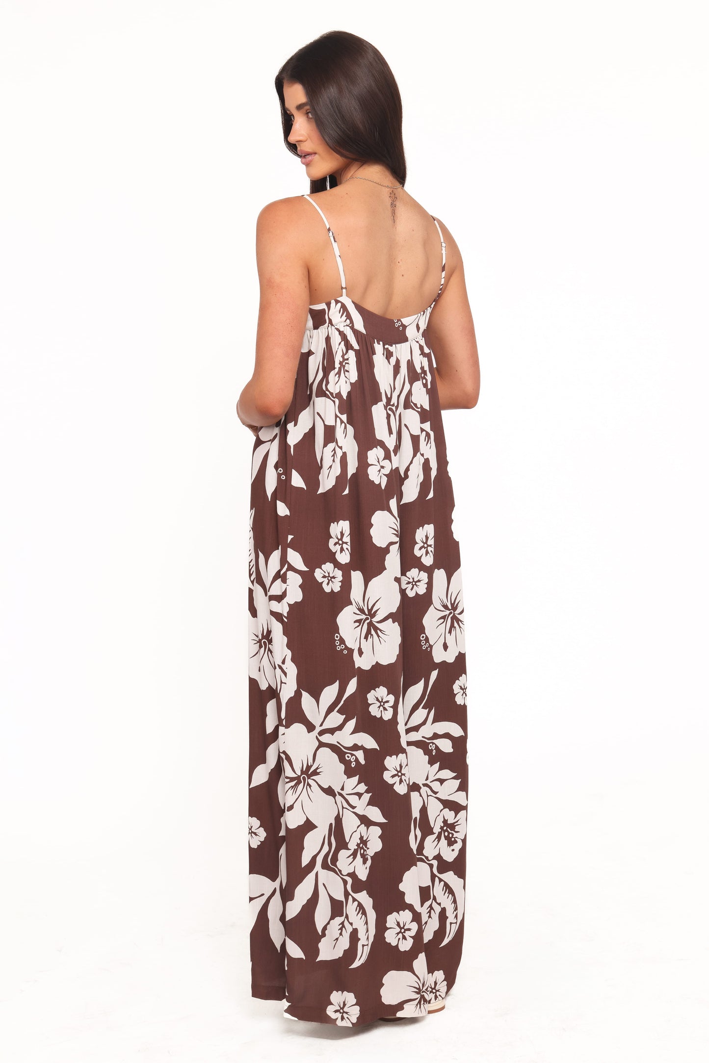 Abegail Flowy Jumpsuit - Brown Hibiscus