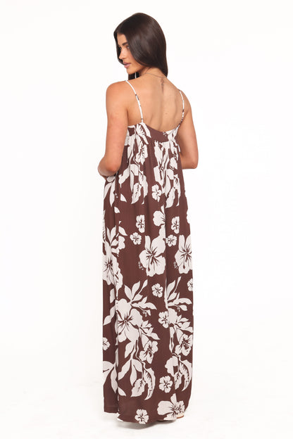 Abegail Flowy Jumpsuit - Brown Hibiscus