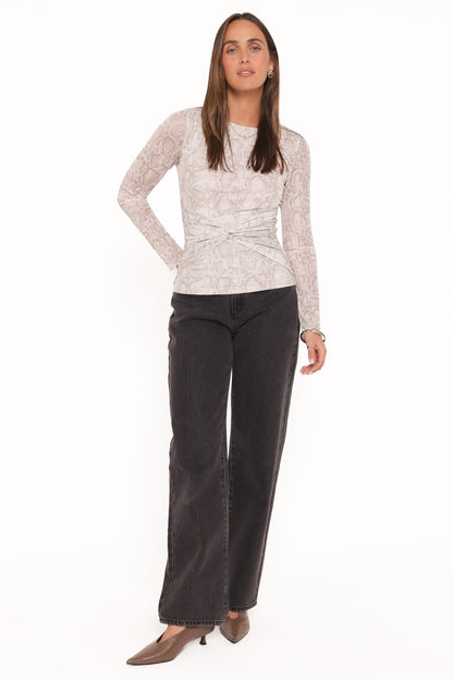 Bellie Twisted Mesh Top - Snake Print