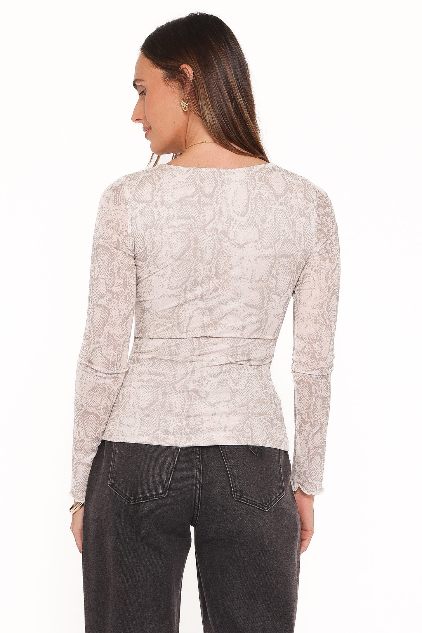 Bellie Twisted Mesh Top - Snake Print