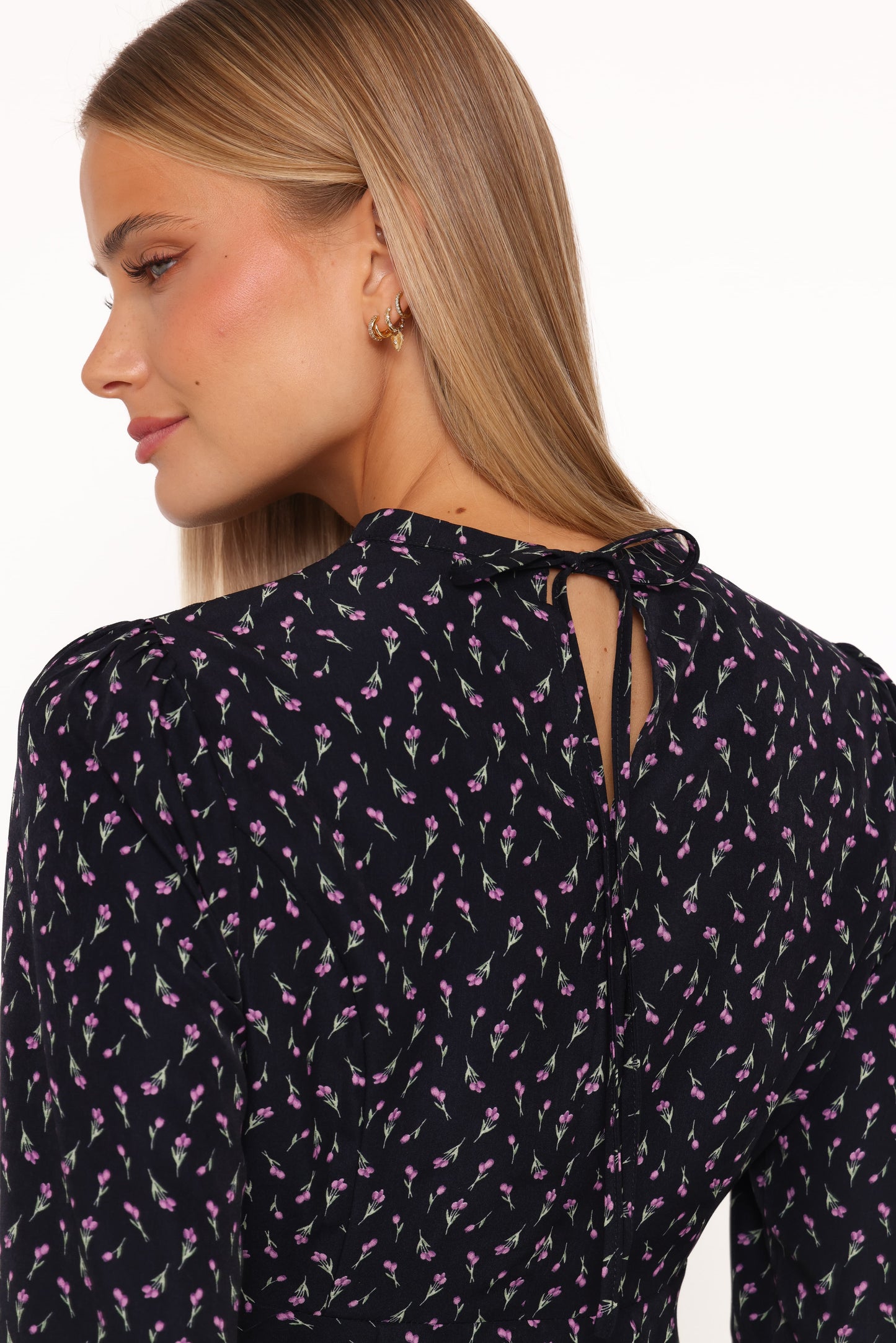 Caoimhe Lace Inset Top - Navy Tulip Floral