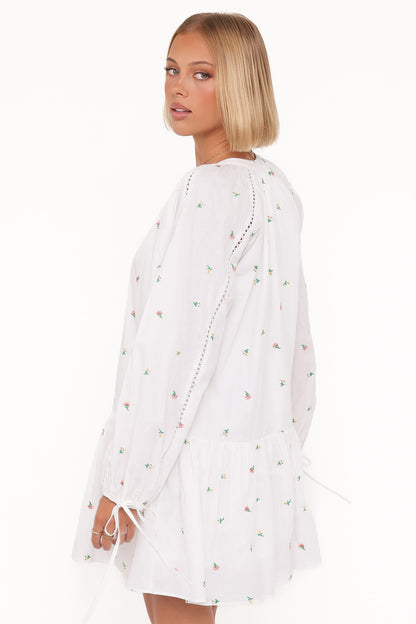 Hart Long Sleeve Mini Dress - White Floral