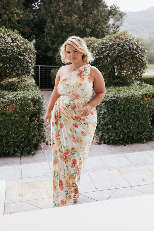 Kleo One Shoulder Maxi Dress - Yellow Floral