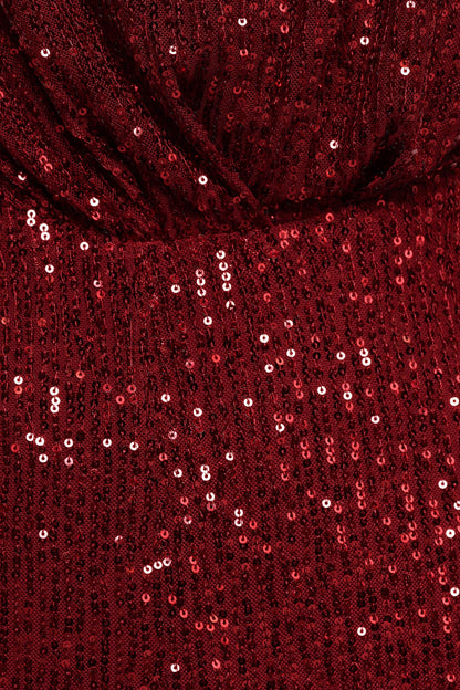 Khianna Sequin One Shoulder Jumpsuit - Red