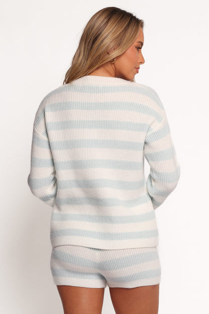 Ciaran Knitted Short Set - Cream Blue