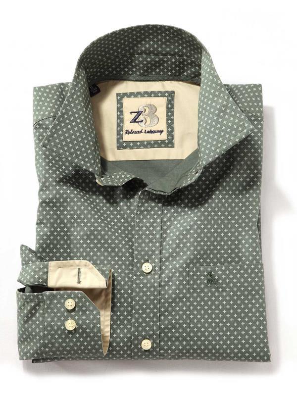 Porter Green Printed Full sleeve single cuff   Cotton Shirt