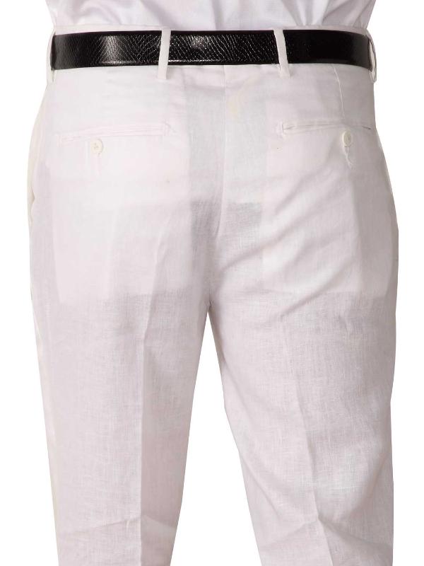 Positano White Classic Fit Linen Trousers