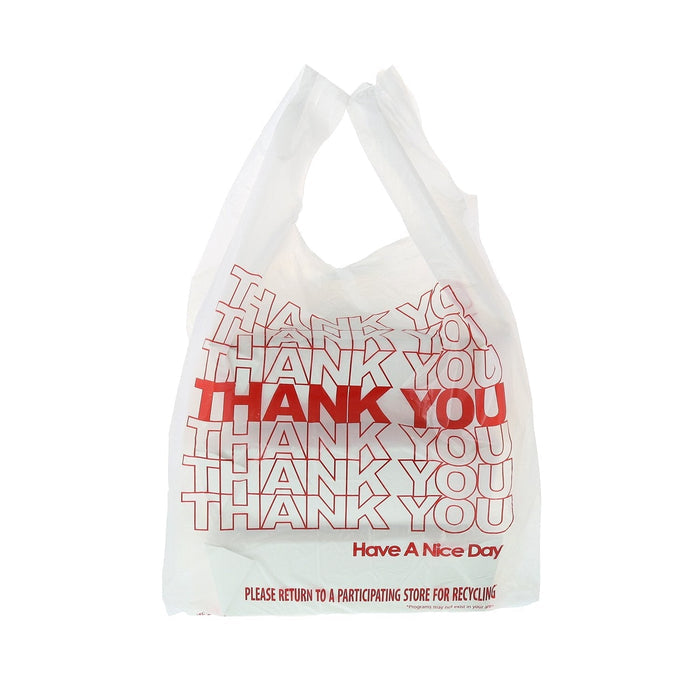 R J Schinner - 11" x 6.5" x 20.5", 1/6, 12 mic White T-Sack Thank You, 1000/Cs - 1367-2099