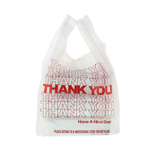 R J Schinner - 11" x 6.5" x 20.5", 1/6, 12 mic White T-Sack Thank You, 1000/Cs - 1367-2099