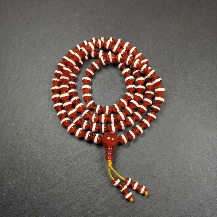 Red Agate Medicine Buddha Bhaisajyaguru Beads Mala,35" - Tibetan Buddhist mala beads, front view